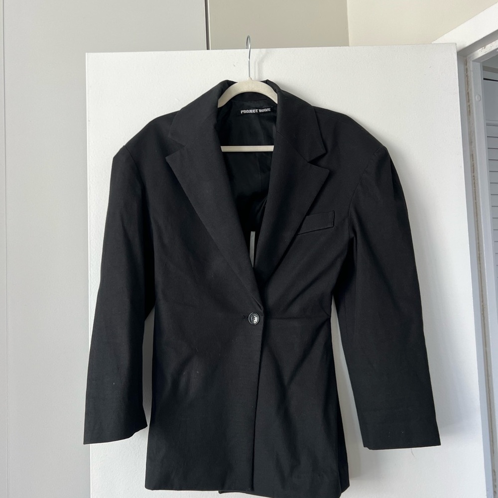 Source Unknown Oversized Black Blazer, cinched wa… - image 1